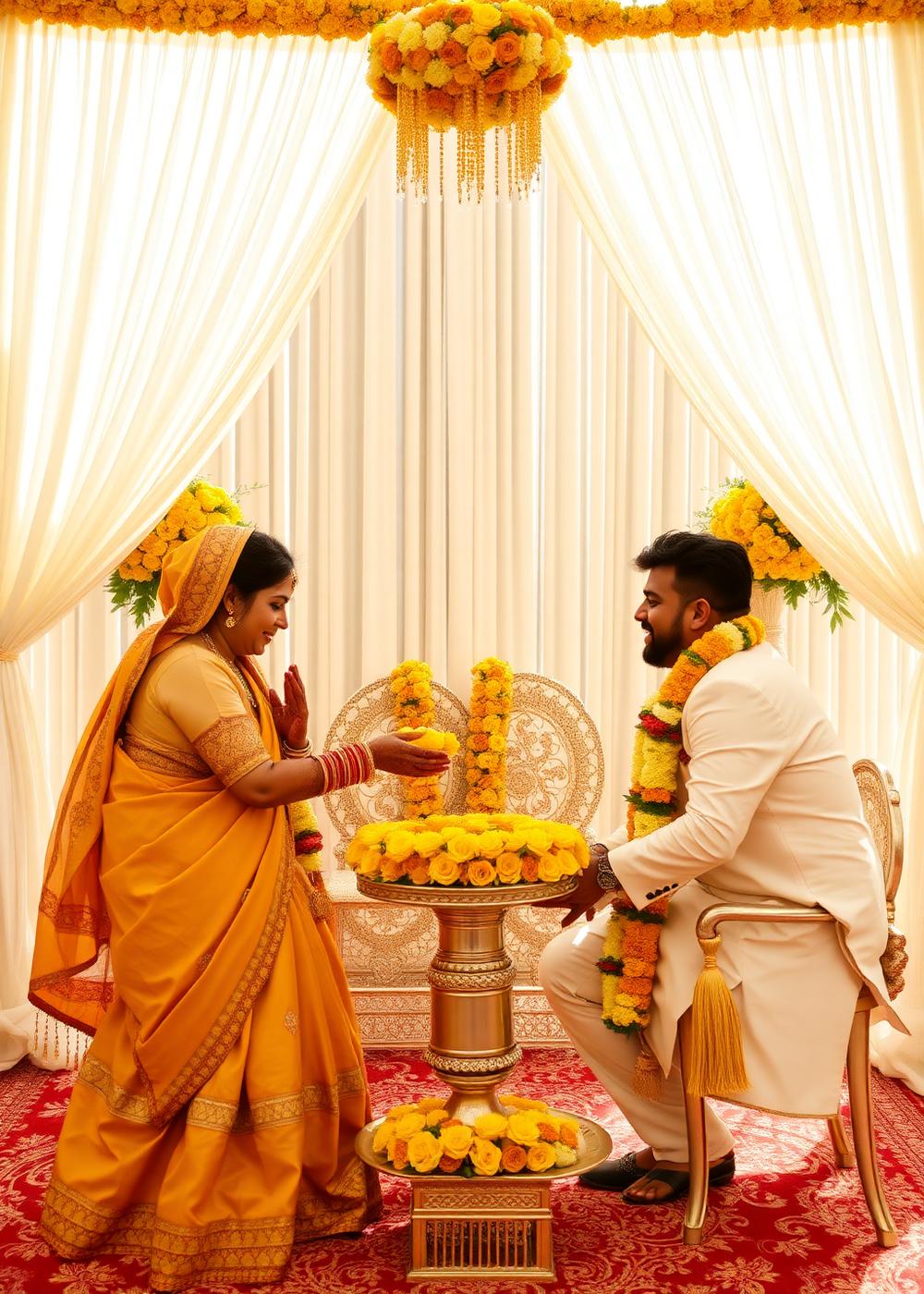 Marigold haldi ceremony setup